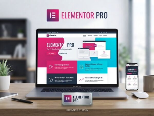 Elementor Pro WordPress Plugin – Create professional websites with advanced widgets, Theme Builder, WooCommerce Builder, dynamic content, forms, popups, responsive design controls, templates, and powerful visual editing tools.